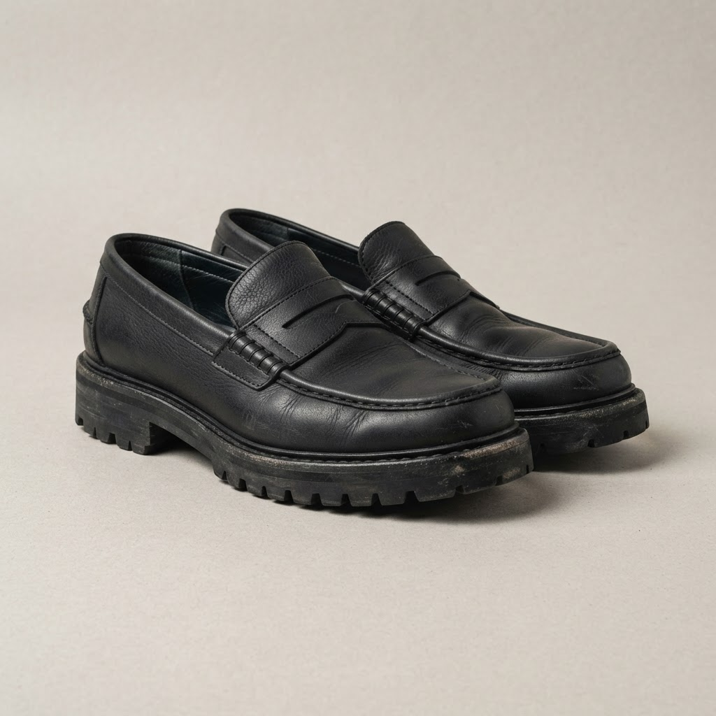 Prada Brushed Leather Loafers in Black
